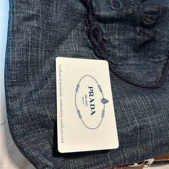 Authentic Vintage Prada Tote Blue Jean Bag Brown Leather Handle - Picture 12 of 12